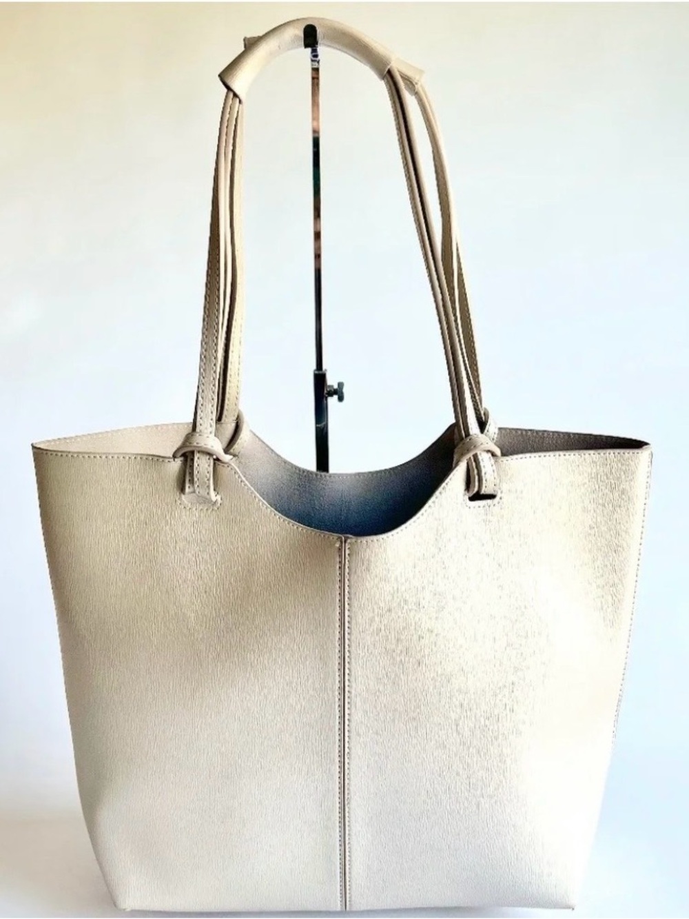 Neiman Marcus Beige Perle Leather Large Shoulder Bag